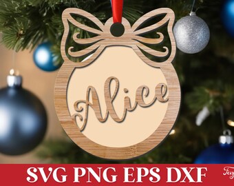 Custom Christmas Ornament SVG, Customized Laser Cut Ornament SVG, Christmas Wood Ornament Family Names SVG, Personalized Christmas Ornaments