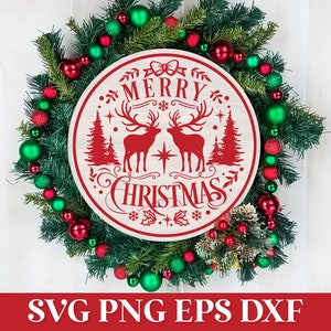 Rundes Weihnachtsschild SVG Ornament, Frohe Weihnachten SVG, Weihnachtsbaum SVG, Weihnachten Laser Cut Glowforge SVG, Frohe Feiertage SVG