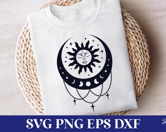 Mystical Sun and Moon SVG, Mystical and Celestial SVG Files, Mystical Boho Designs SVG, Sun and Moon Phase Svg, Mystical Clipart Png