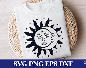 Mystical Sun and Moon SVG, Mystical and Celestial SVG Files, Mystical Boho Designs SVG, Sun and Moon Phase Svg, Mystical Clipart Png