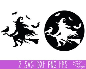 Halloween Witch SVG, Halloween Witch Shirt Png, Flying Witch Broom SVG, Witch Moon SVG, Spooky Vibes Svg, Witch Silhouette Cricut, Bats Svg