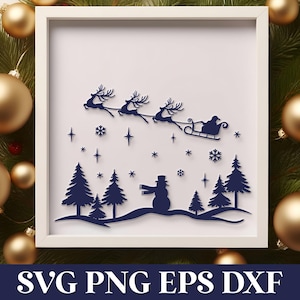 Scène de Noël SVG, SVG de scène d'hiver, Village de Noël PNG, Joyeux Noël Svg, Noël découpé au Laser Svg, Plotterdatei Weihnachten Svg