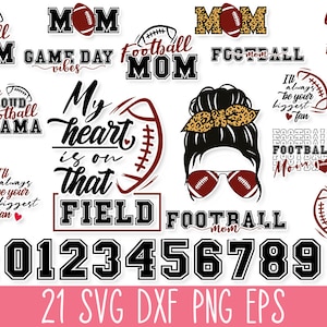 Pacote de PNG SVG de Mãe de Futebol, Coque Desarrumado de Futebol SVG Png, Camiseta de Mãe de Futebol Svg, Citação de Futebol Svg, Amor Futebol Svg, Números de Futebol Svg