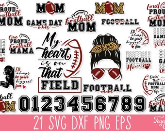 Football Mom SVG PNG Bundle, Messy Bun Football SVG Png, Football Mom Shirt Svg, Football Svg Quote, Love Football Svg, Football Numbers Svg