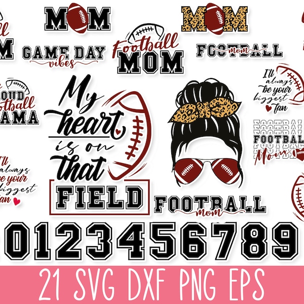 Football Mom SVG PNG Bundle, Messy Bun Football SVG Png, Football Mom Shirt Svg, Football Svg Quote, Love Football Svg, Football Numbers Svg