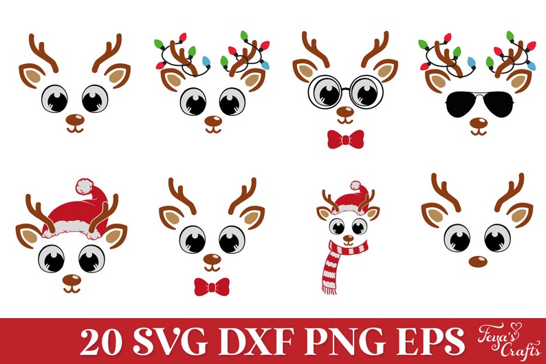 Reindeer Face Svg, Christmas Reindeer Ornament Svg Png, Cute Reindeer Unicorn Svg, Girl Reindeer Bow Svg, Christmas in July Svg, Rentier Svg image 8