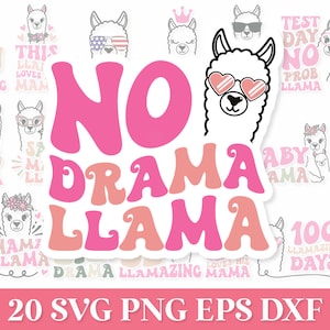 Retro lama SVG citaten, geen Probllama Svg, Mama Llama Svg Cut-bestand, geen Drama Llama Svg, Llama Queen Svg, Llama Teacher Svg, Alpaca Svg
