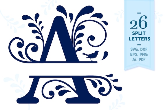 Split Monogram SVG Alphabet, Floral Split Monogram SVG, Floral Split Letter SVG, Split Monogram Frame Alphabet, Floral Split Letters Svg