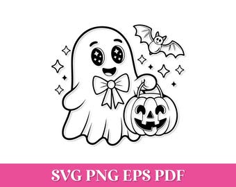 File SVG con simpatico fantasma di Halloween e Jack-O-Lantern, maglietta di Halloween per la mamma SVG e PNG