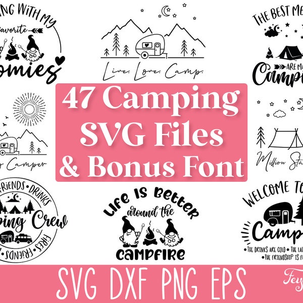 Lot camping SVG, SVG équipage de camping, vie de camp SVG, Svg feu de camp, Svg drôles de nains de camping, Svg de campeur heureux, datei Svg de traceur de camping