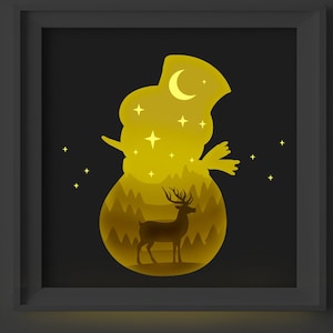 Weihnachten Schatten Box SVG Datei, Weihnachten 3D Szene SVG, Weihnachten Lightbox SVG, Weihnachten 3D Papier Schnitt Vorlage, geschichtete Rentier Schatten Box