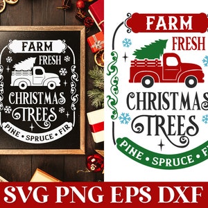 Ferme frais arbres de Noël SVG, chemise de ferme frais arbres de Noël, ferme Noël signe SVG, chemise de Noël PNG Svg, Noël camion Svg