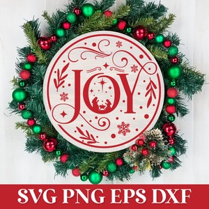 Adorno navideño redondo de alegría SVG, Escena de la natividad navideña SVG Png, Adorno de la natividad Svg Cricut, Niño Jesús Svg, Navidad 2022 SVG,