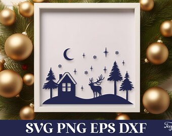 クリスマスシーンSVG、冬景色SVG、クリスマスビレッジPNG、メリークリスマスSVG、クリスマスレーザーカットSVG、クリスマスプロッターファイルSVG
