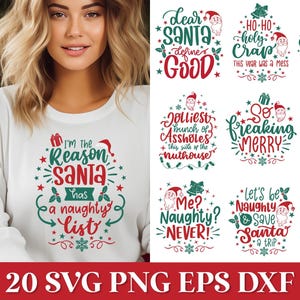 Grappige kerst SVG citaten bundel, grappige kerst Ornament SVG, 2023 kerst citaat Svg Cricut, grappige kerstshirt Svg, grappige kerstman Svg