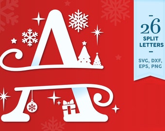 Christmas Split Letters, Christmas Split Alphabet, Christmas Monogram SVG, Christmas SVG, Christmas Cut Files Cricut, Christmas Svg Cricut
