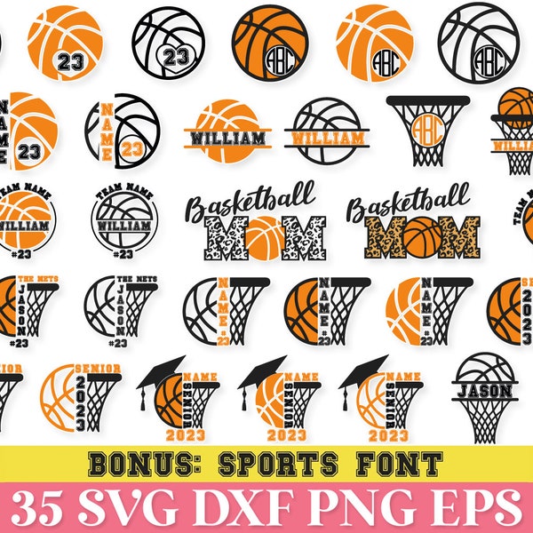 Basketball Monogram SVG Bundle, Basketball Name Number SVG Png, Senior Basketball Mom Svg Png, Basketball Split Net Svg, Basketball Team Svg