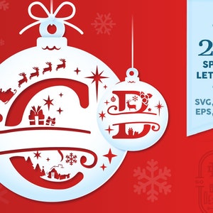 Monogramma di Natale rotondo SVG, ornamento di palline di Natale SVG Cricut, lettera divisa di Natale SVG, taglio laser di Natale Glowforge SVG, Babbo Natale SVG
