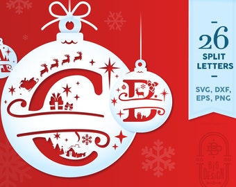 Round Christmas Monogram SVG, Christmas Bauble Ornament SVG Cricut, Christmas Split Letter SVG, Christmas Glowforge Laser Cut Svg, Santa Svg