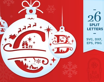 Round Christmas Monogram SVG, Christmas Bauble Ornament SVG Cricut, Christmas Split Letter SVG, Christmas Glowforge Laser Cut Svg, Santa Svg