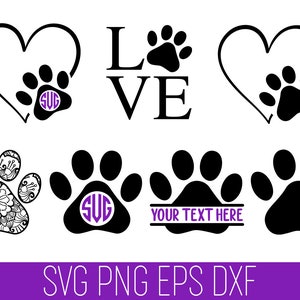 Impression de patte de chien SVG, SVG de patte de chien, empreinte de patte Cricut, patte de mandala, empreinte de patte coeur, patte de chien coeur SVG, empreinte de patte monogramme Cricut, Svg de patte de chat