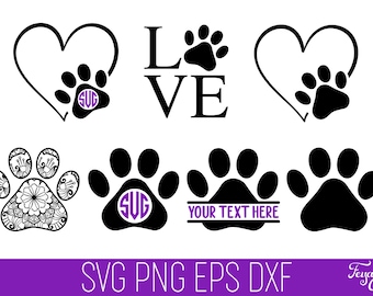 Dog Paw Print SVG, Dog Paw SVG, Paw Print Cricut, Mandala Paw, Heart Paw Print, Dog Paw Heart SVG, Paw Print Monogram Cricut, Cat Paw Svg