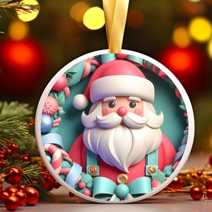 3D Runde Weihnachtsmann Ornament PNG, 3D Rosa Weihnachtsmann Sublimation, Weihnachtsrunde Szene, Frohe Weihnachten PNG, Niedliche Weihnachtsmann Verzierung, Frohe Weihnachten PNG