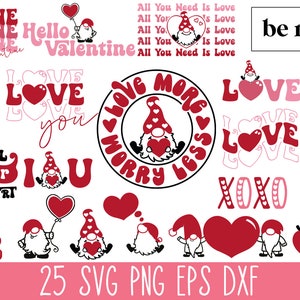 Valentine SVG-bundel, Valentine kabouters SVG PNG, Boho Valentine gesneden bestanden, liefde Svg, Be Mine Svg Png, Xoxo Svg Cut-bestand, Valentijnsdag Cricut