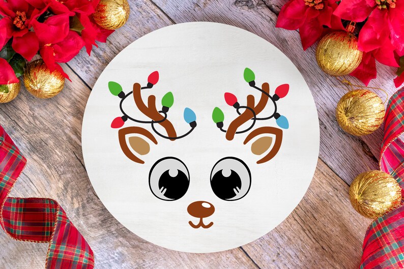 Reindeer Face Svg, Christmas Reindeer Ornament Svg Png, Cute Reindeer Unicorn Svg, Girl Reindeer Bow Svg, Christmas in July Svg, Rentier Svg image 6