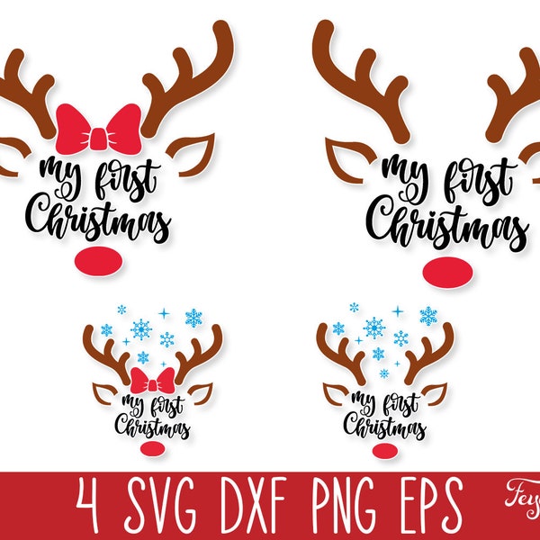 My First Christmas Reindeer Ornament SVG PNG, Baby First Christmas SVG, Baby Girl Boy 1st Christmas Reindeer, Newborn Christmas Onesie Svg