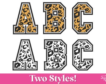 Alfabeto SVG con estampado de leopardo, fuente universitaria SVG con estampado de leopardo, fuente deportiva SVG con estampado animal, letras SVG con estampado animal, números SVG con estampado de leopardo