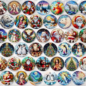 250 Enfeites de Natal de Vitral Redondo PNG, Sublimação de Cena de Inverno, Enfeite de Papai Noel Manchado PNG, Vitral Falso, Menino Jesus Png