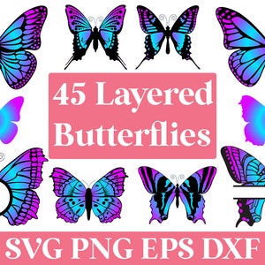 Layered Butterfly SVG Bundle, Layered Butterflys Svg, Butterfly Monogram Svg, Butterfly Split Svg, Butterfly Clipart Png, Monarch Svg