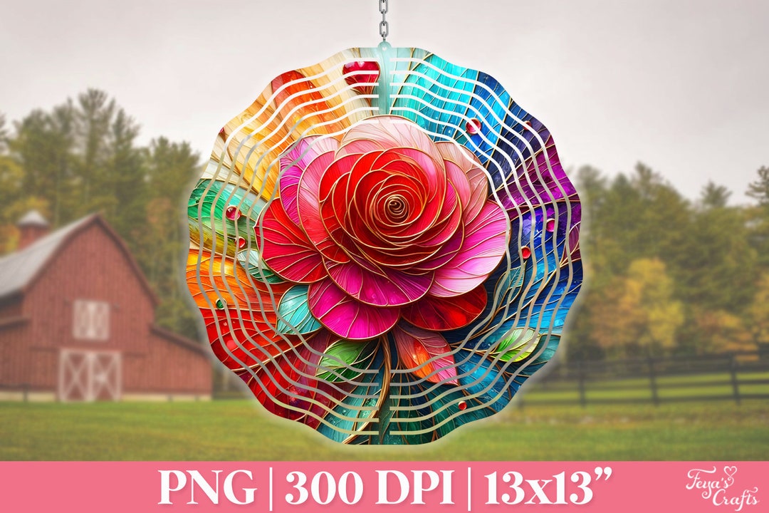 Colorful Rose Wind Spinner PNG, 3D Stained Glass Rose Wind Spinner ...