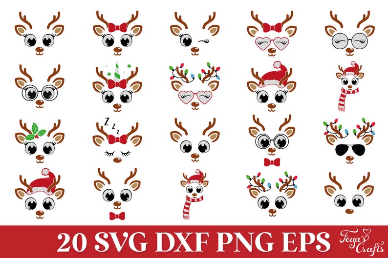 Reindeer Face Svg, Christmas Reindeer Ornament Svg Png, Cute Reindeer Unicorn Svg, Girl Reindeer Bow Svg, Christmas in July Svg, Rentier Svg image 3