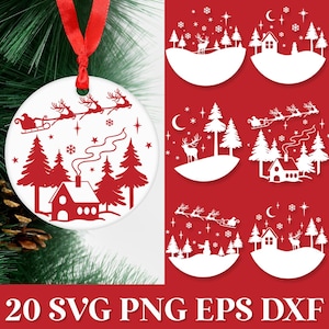 Cena redonda de inverno SVG, Natal redondo SVG, Enfeite de Natal SVG, Corte a laser de Natal, Vila de Natal Svg, Plotterdatei Weihnachten