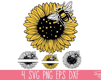 Sunflower and Bee SVG, Bee SVG Cut File, Sunflower SVG, Bee and Sunflower Png, Bee Cut File Cricut, Honeybee Svg, Bee Kind Svg, Sunshine Svg