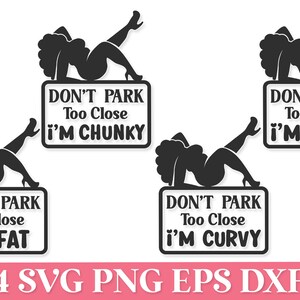 Paquete de calcomanías divertidas para autos en formato SVG con frases como "No aparques demasiado cerca" (descarga digital). imagen 3
