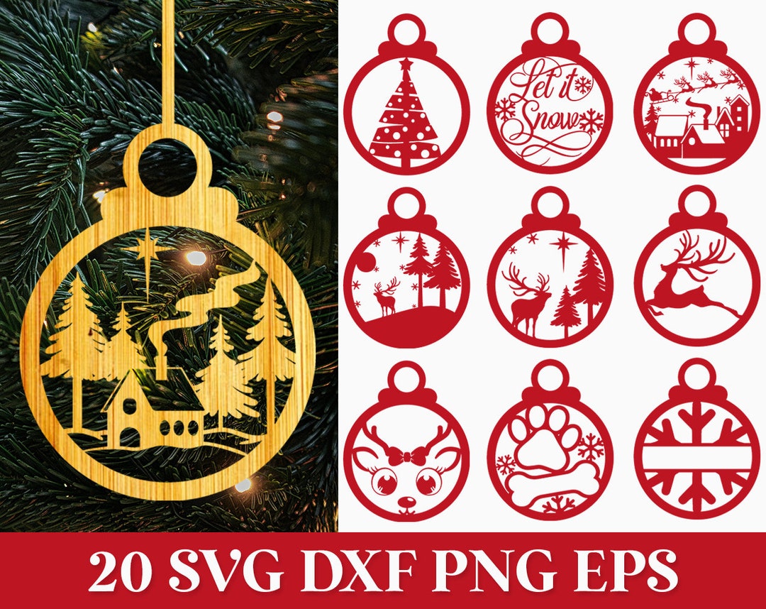 Round Christmas Ornaments SVG, Christmas Baubles SVG, Christmas Laser