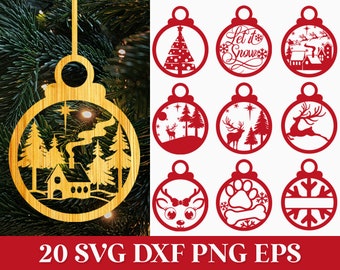Round Christmas Ornaments SVG, Christmas Baubles SVG, Christmas Laser Cut Ornament, Baby Christmas Decorations SVG, Reindeer Ornament Svg