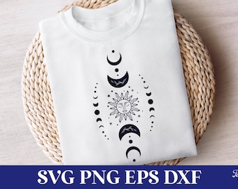 Mystical Sun and Moon SVG, Mystical and Celestial SVG Files, Mystical Boho Designs SVG, Sun and Moon Phase Svg, Mystical Clipart Png