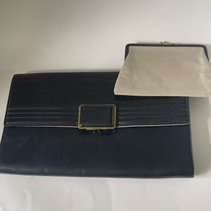 Vintage Leather Waldybag with purse navy blue organiser clutch