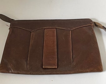 Antique clutch bag / purse aged brown leather