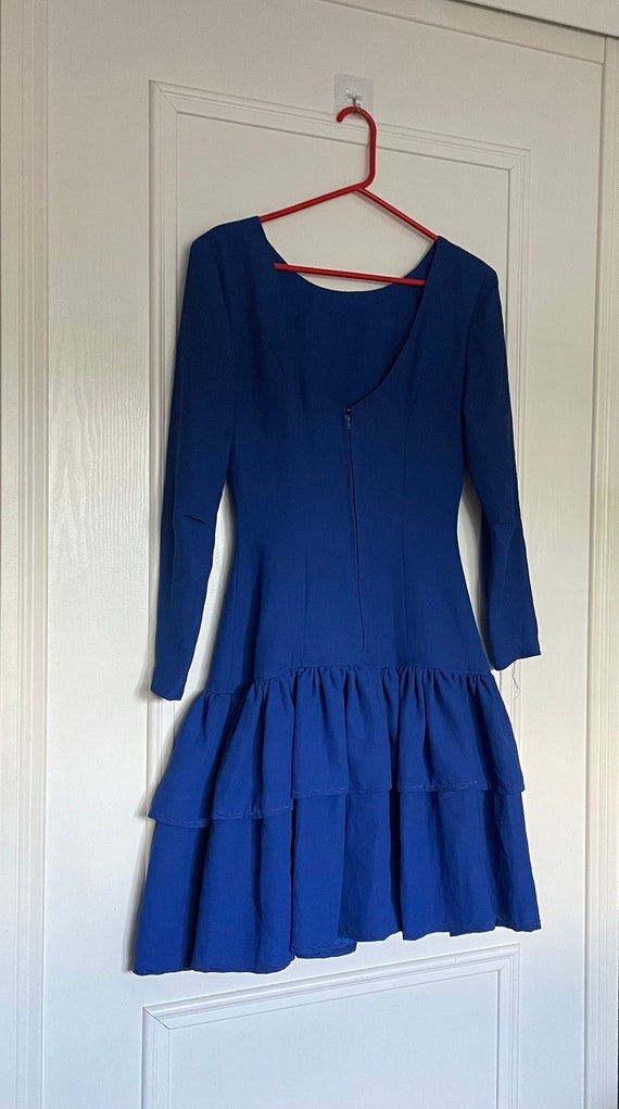 Eighties vintage party dress electric blue with t… - image 6