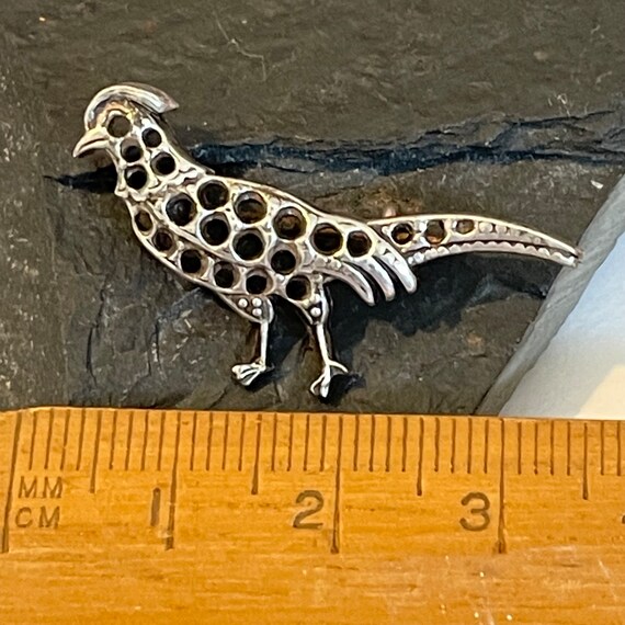 Tiny Antique Bird Brooch pewter - image 2