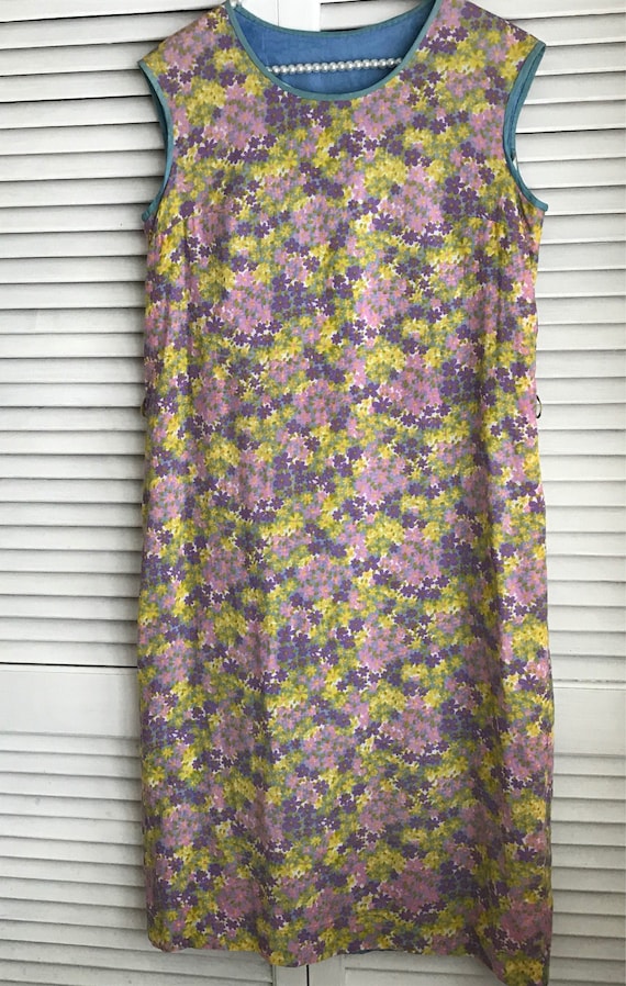 Vintage ditsy floral shift summer dress size M 19… - image 1