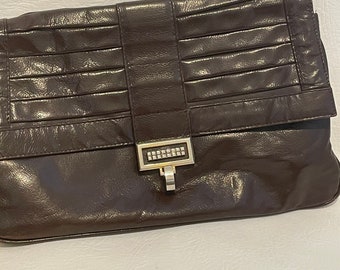 Vintage Brown leather clutch handbag by Jade London