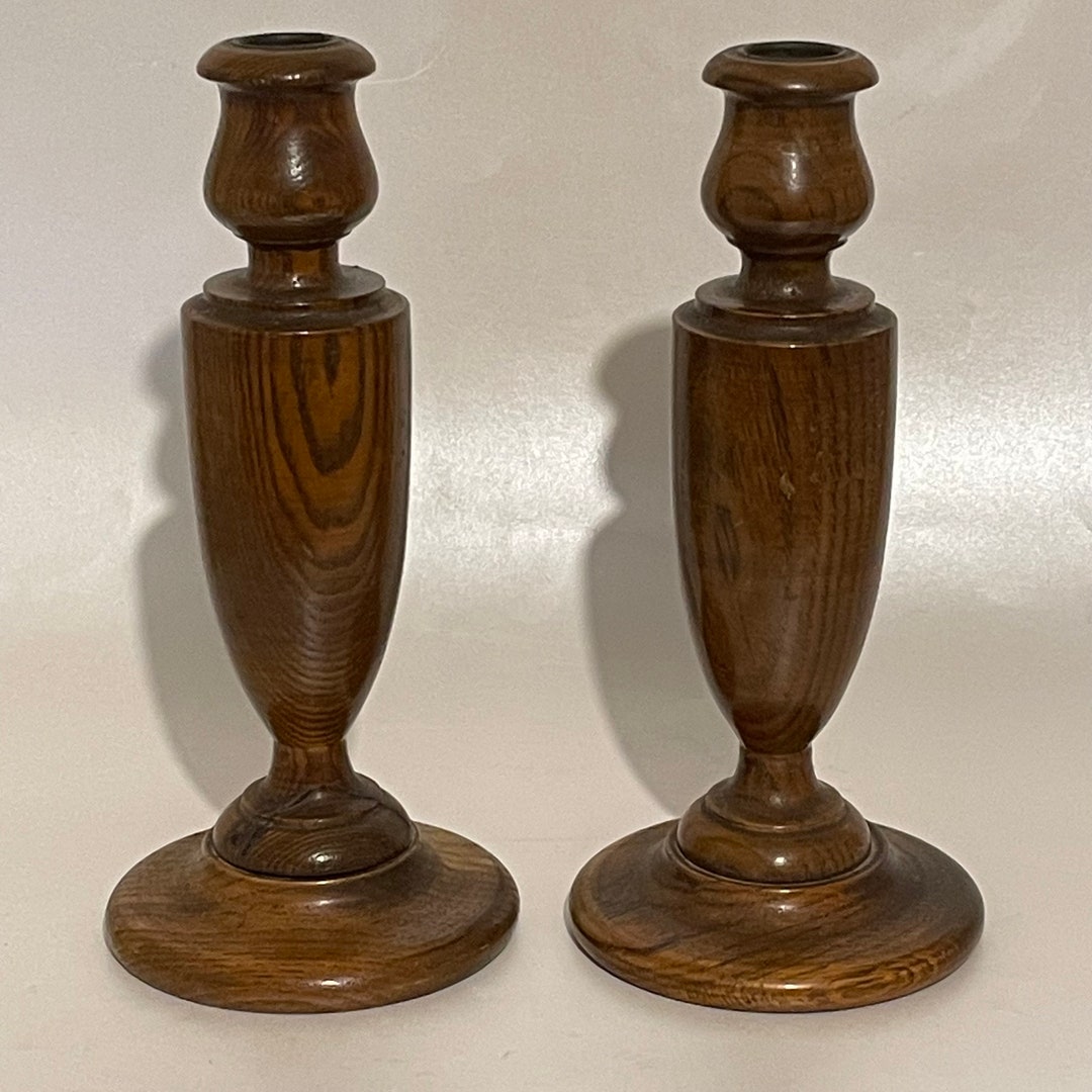 Vintage Turned Wood Candlestick Holders - Etsy