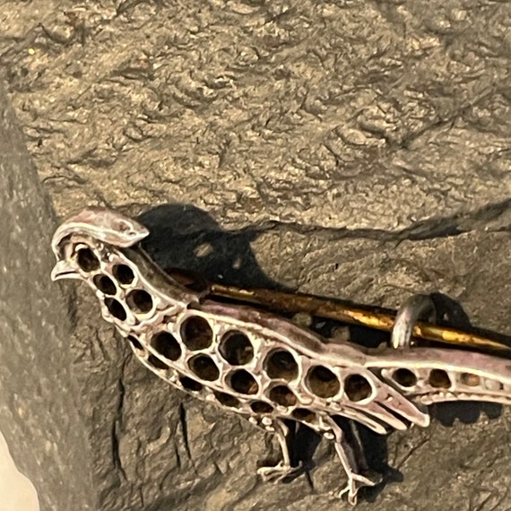 Tiny Antique Bird Brooch pewter - image 4