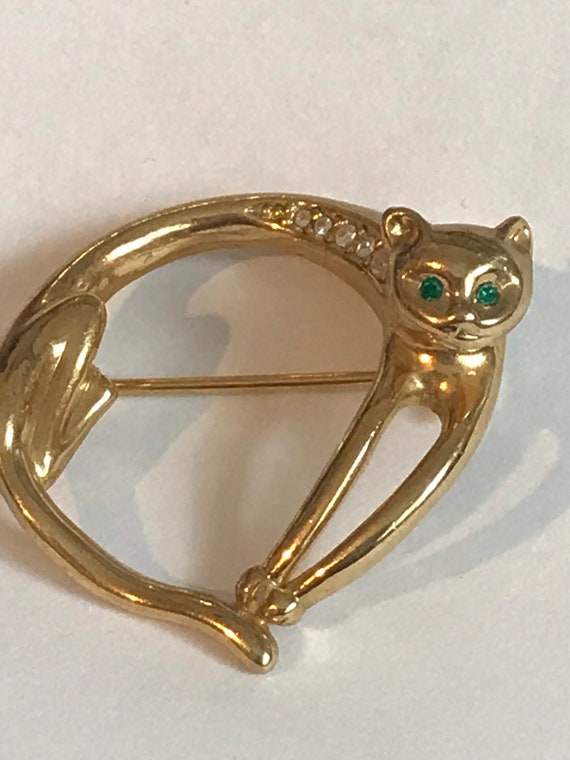 Vintage Spec Trap goldtone cat brooch circular pi… - image 7